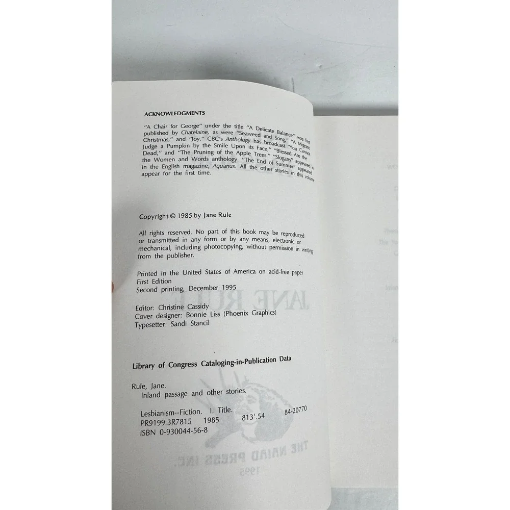 Inland Passage Jane Rule 1995 Second Printing LGBTQ+ Fiction Naiad Press